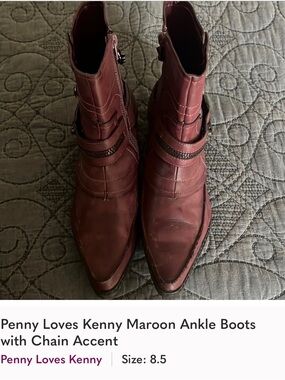 Penny Loves Kenny Burgundy Pointed Ankle Boots with Chain Strap